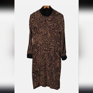 Elegant Black and Brown Paisley Dress